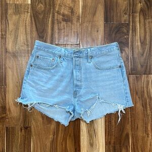 Levi's Blue Jean Shorts High-Waisted Frayed Hem